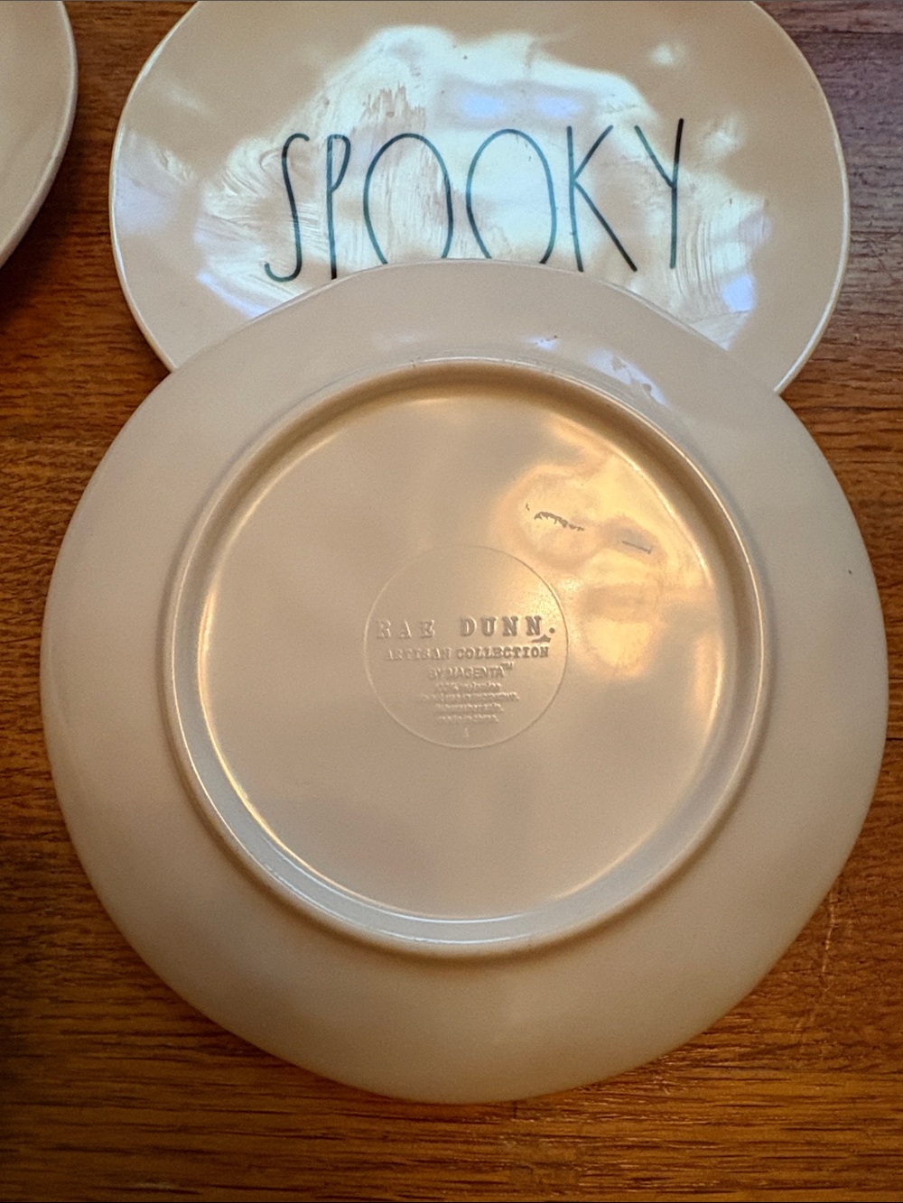 Rae Dunn Cream Ceramic Plates with Black Lettering - "Spooky" - Picture 2 of 2